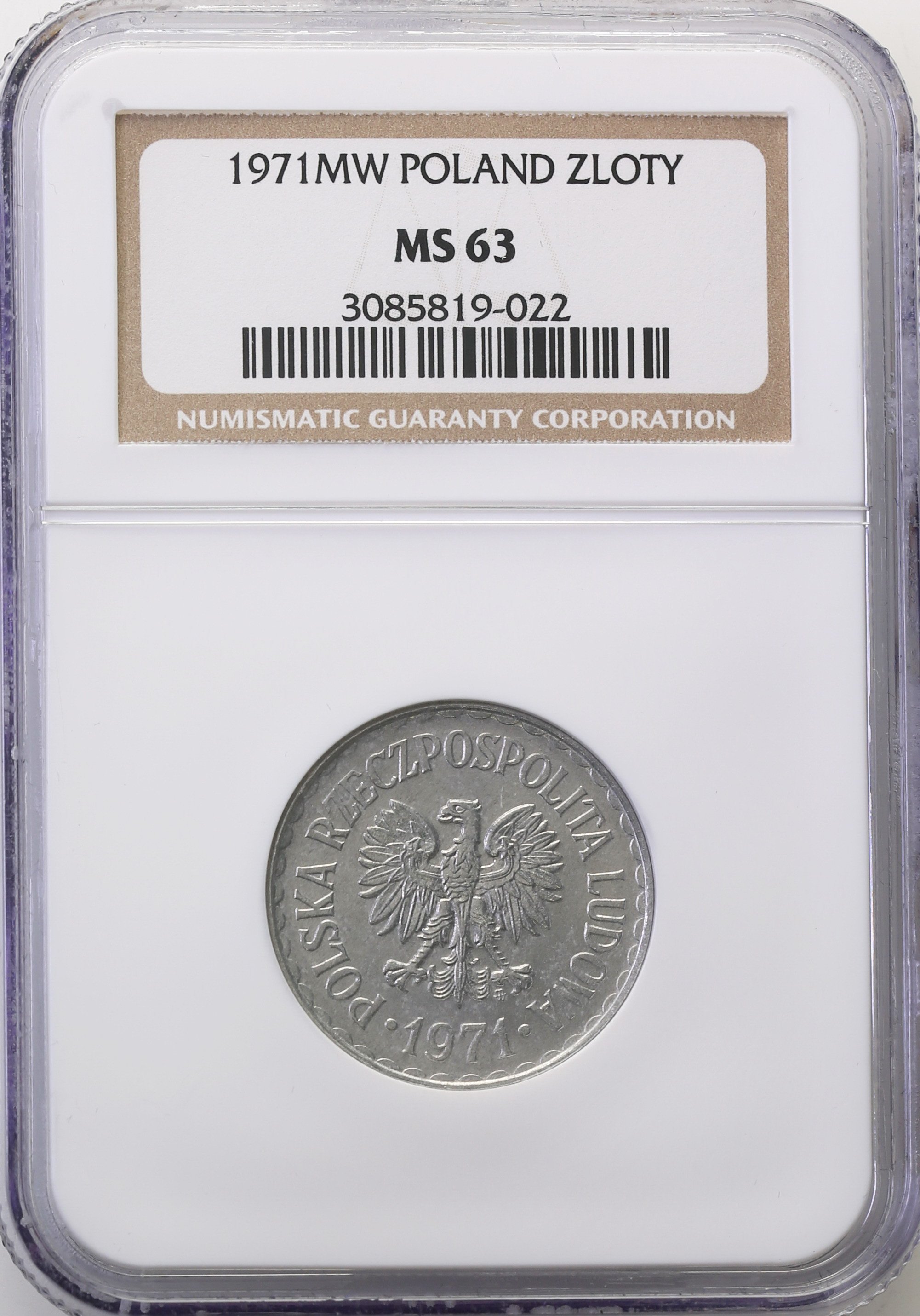 PRL. 1 złoty 1971 aluminium NGC MS 63